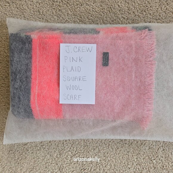 J. Crew Wool Large Square Scarf Pink Vibrant Colors - Picture 15 of 15